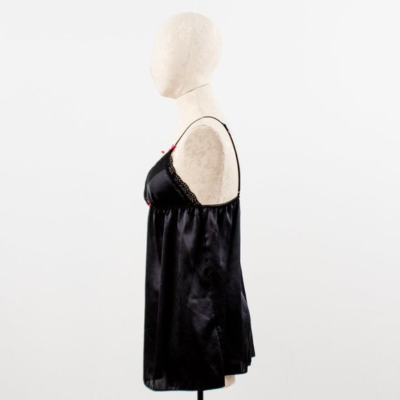 Neiman Marcus M Sexy Satin Chemise Babydoll Black - Picture 2 of 9